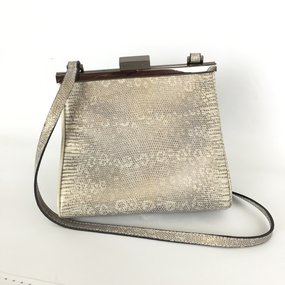 Via Spiga Italian Leather Snakeskin Bag Purse Shoulder Evening Bag Gray Taupe - Picture 1 of 16